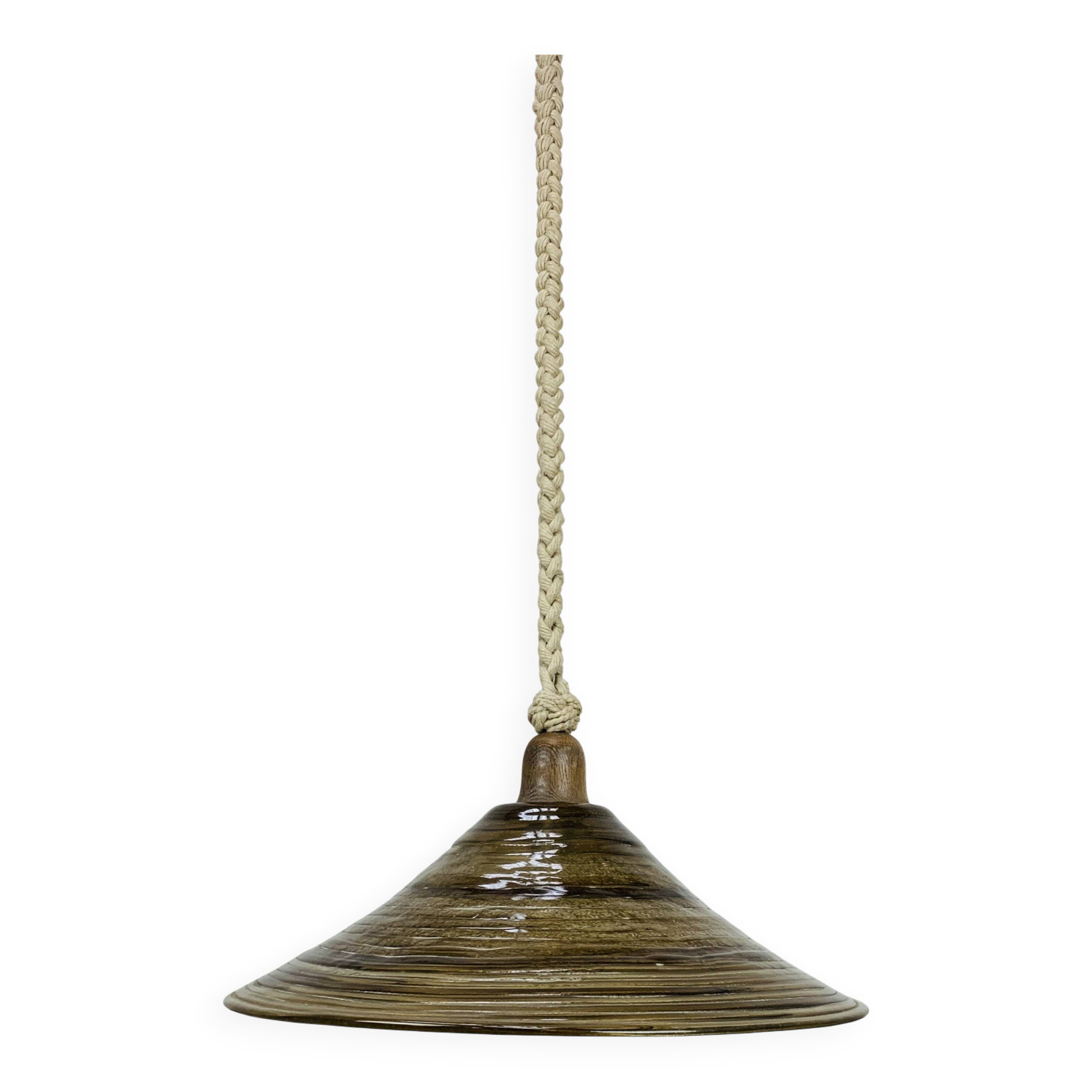 Temde Leuchten pendant light, plexiglass, rope and wood, 1970s