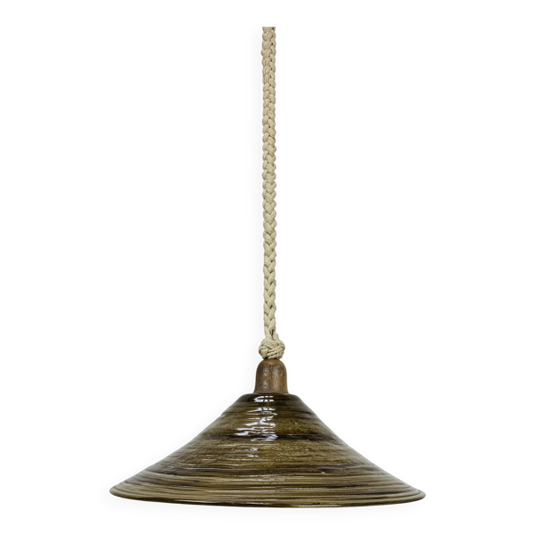 Suspension Temde Leuchten en plexiglas, corde et bois, années 70