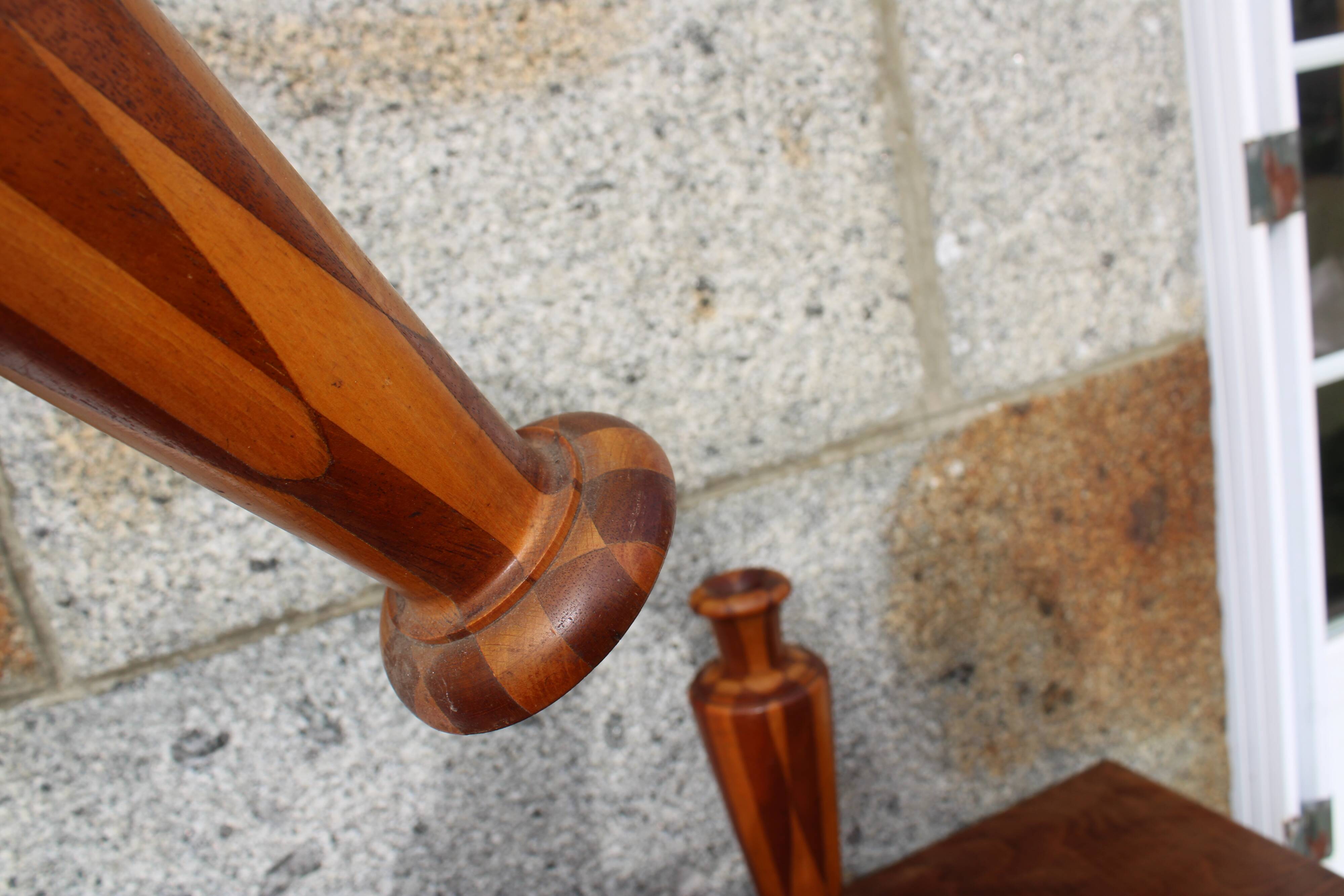 Pair of turned wooden vases – geometric design