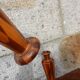 Pair of turned wooden vases – geometric design