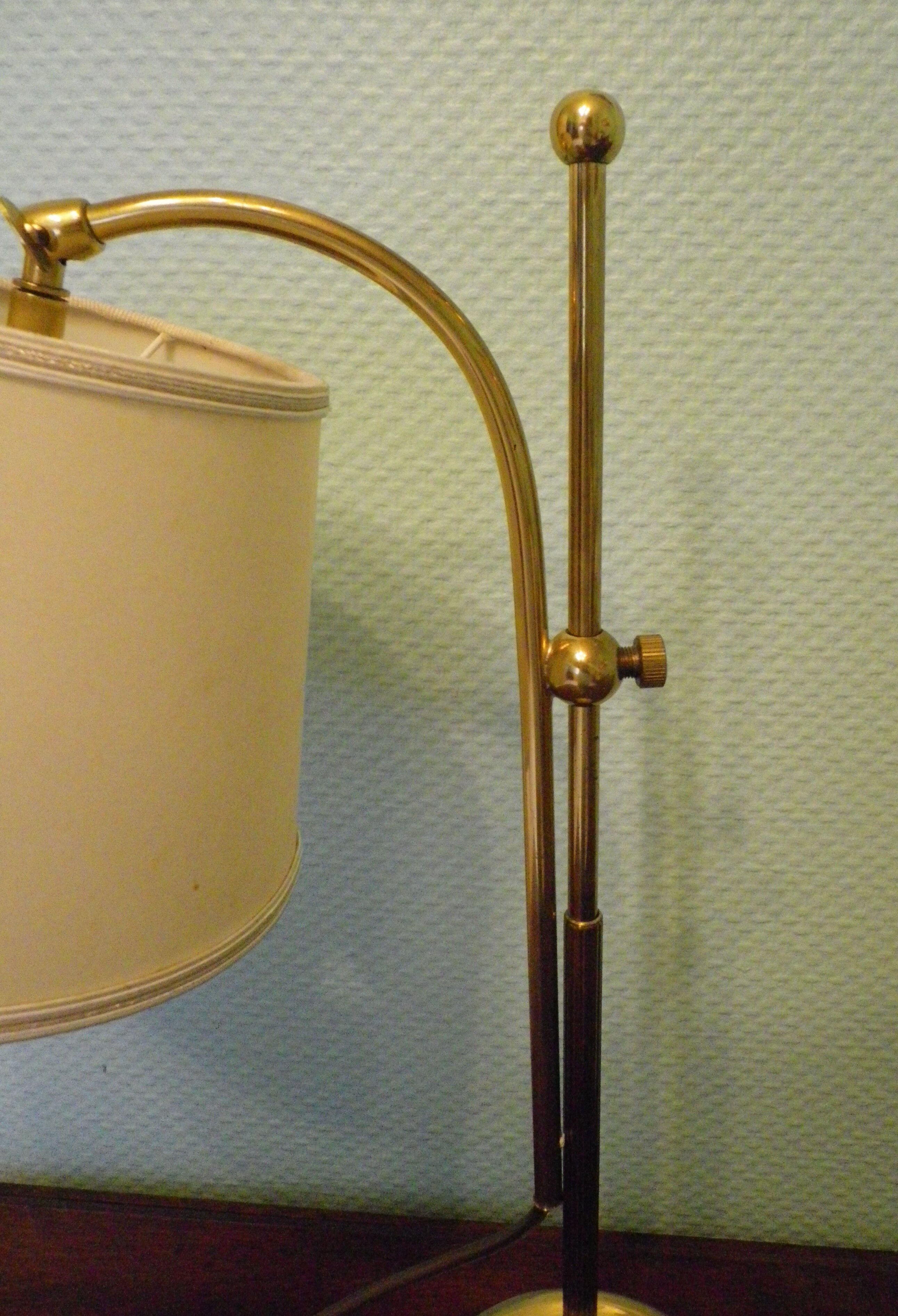 Reclining table lamp by Koch & Lowy for OMI, brass, metal, fabric - Germany - 60s/70s
