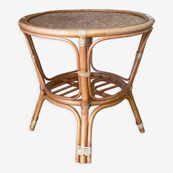 Table en rotin arqué et cannage 1970