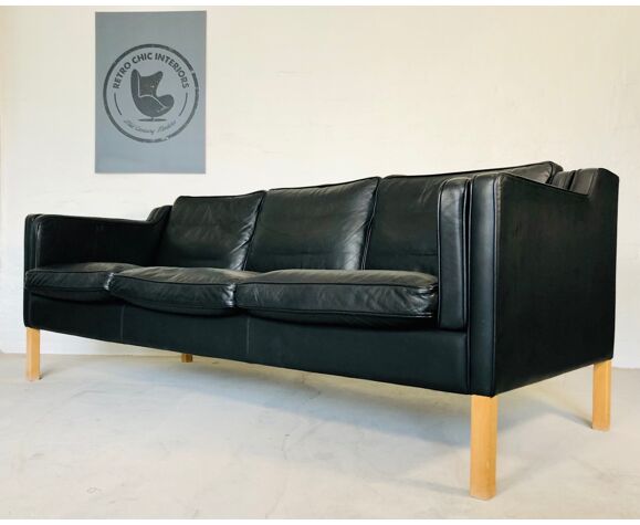 Black Leather Stouby Sofa Selency, Black Leather Mid Century Couch