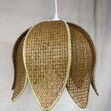 Vintage pendant lamp in rattan in the shape of a flower