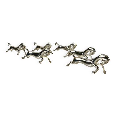 6 porte-couteaux chevaux ancien en métal argenté