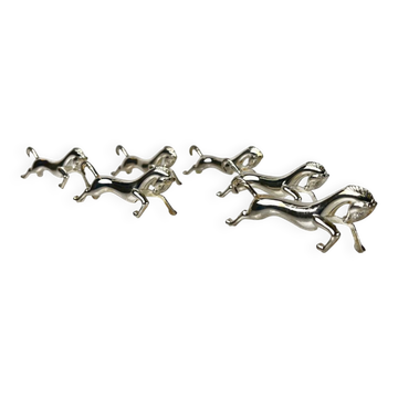 6 porte-couteaux chevaux ancien en métal argenté