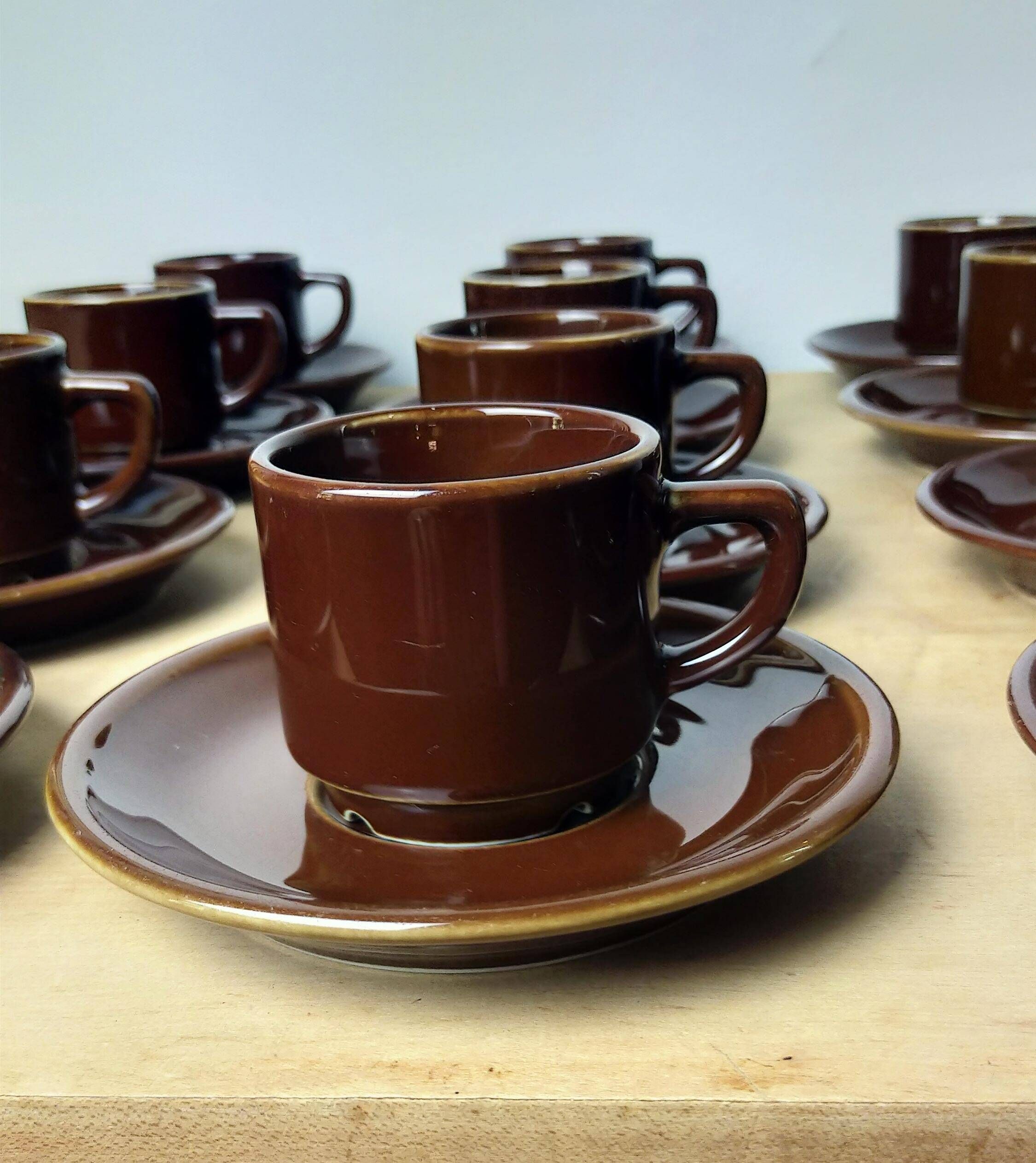 Set of 6 Bistro Cups and Saucers Porcelain Apilco Deshoulières