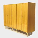 Large vintage mid century modern 5-door wardrobe in flamed maple, 1960s