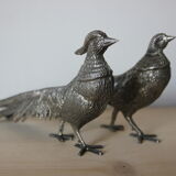 Pair of silver metal pheasants