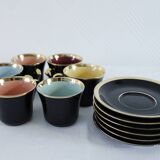 Porcelain coffee set - Porcelac - 6 cups + saucers - black and colors