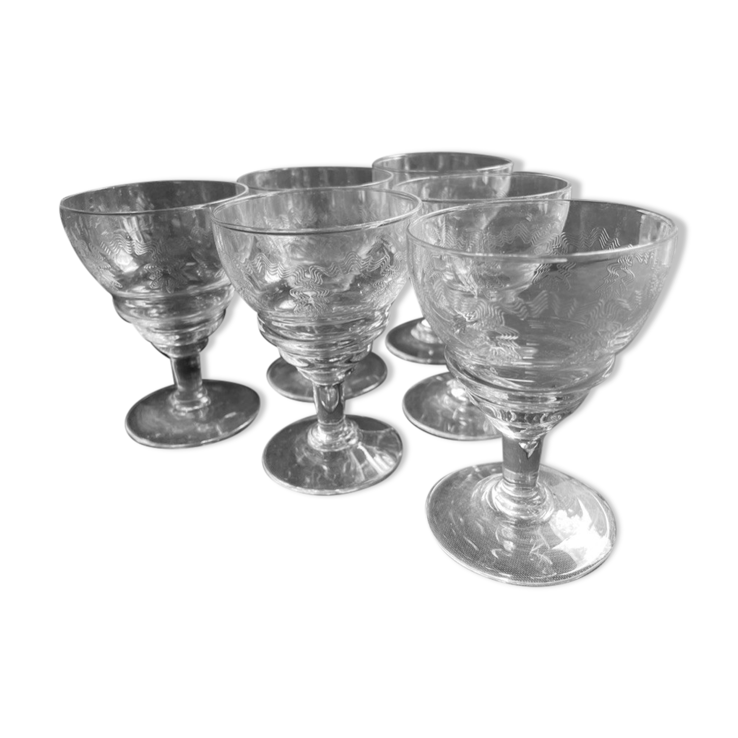 6 Wine glasses – Guilloche crystal