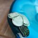 Large vintage blown glass bowl in turquoise – Murano style – applied flower