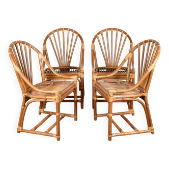 Set of 4 rattan armchairs