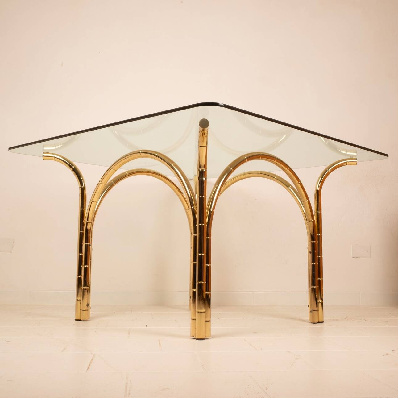 Tavolo in Cristallo e Ottone 1970 Manifattura Italiana