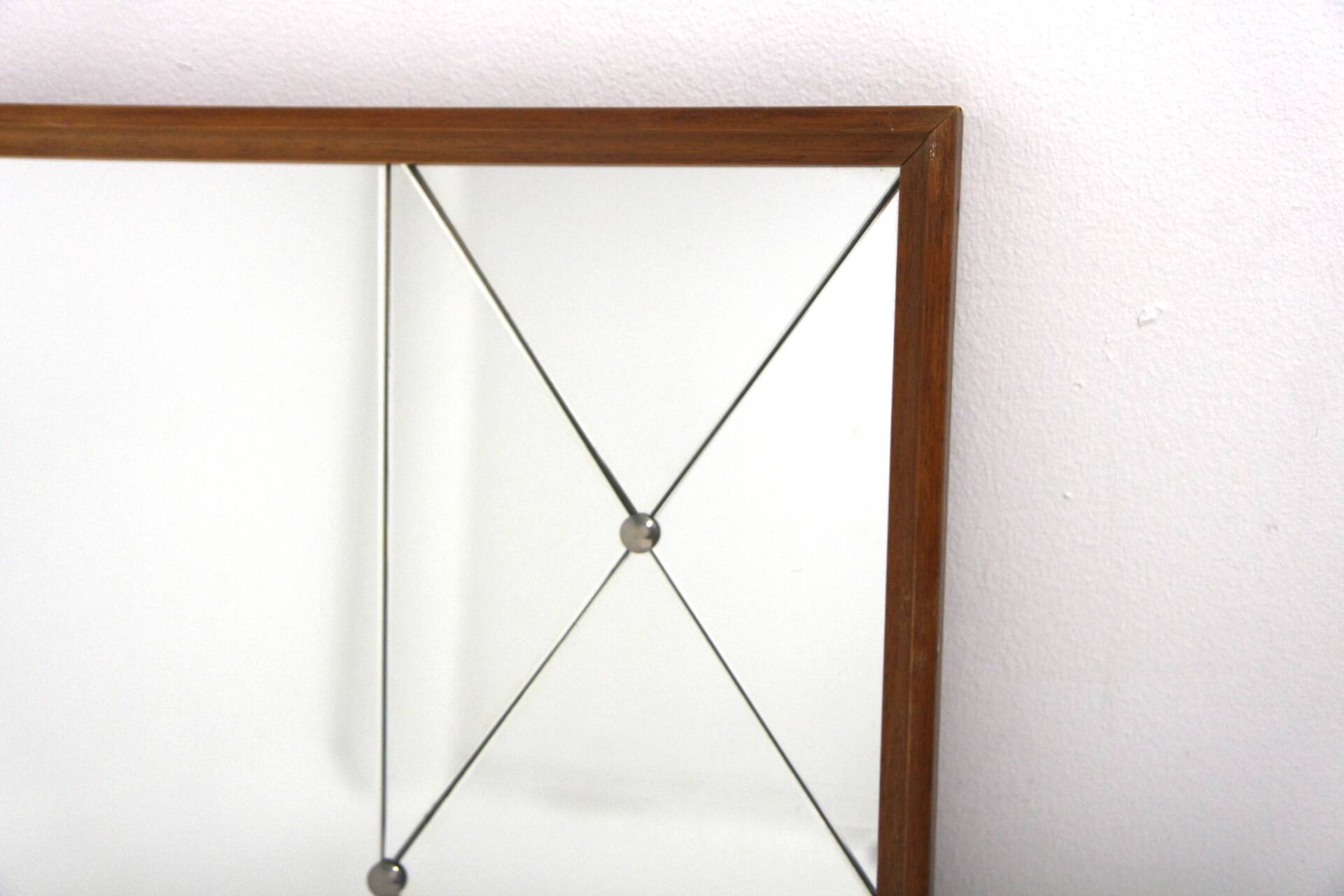 Scandinavian mirror in beech and metal, Sweden, 1960, 115x78cm
