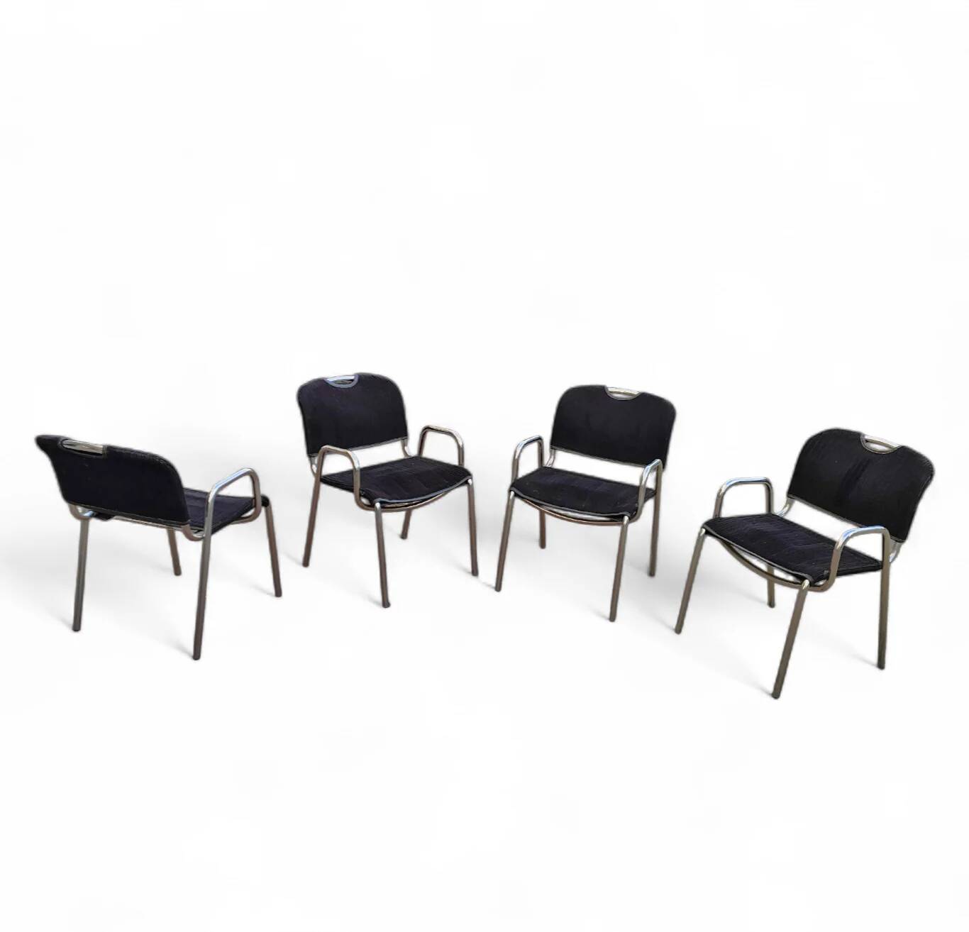 4 chaises de salle à manger en tissu noir Castiglietta par Castiglioni pour Zanotta / Italie années 1960