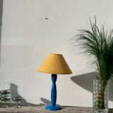 Blue and yellow turned wood lamp SCE 1990