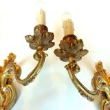 Pair of Heavy, French, Gold Bronze 2 Arm Wall Lights. Ornate Rococo/ Baroque/ Louis XV Style Sconces