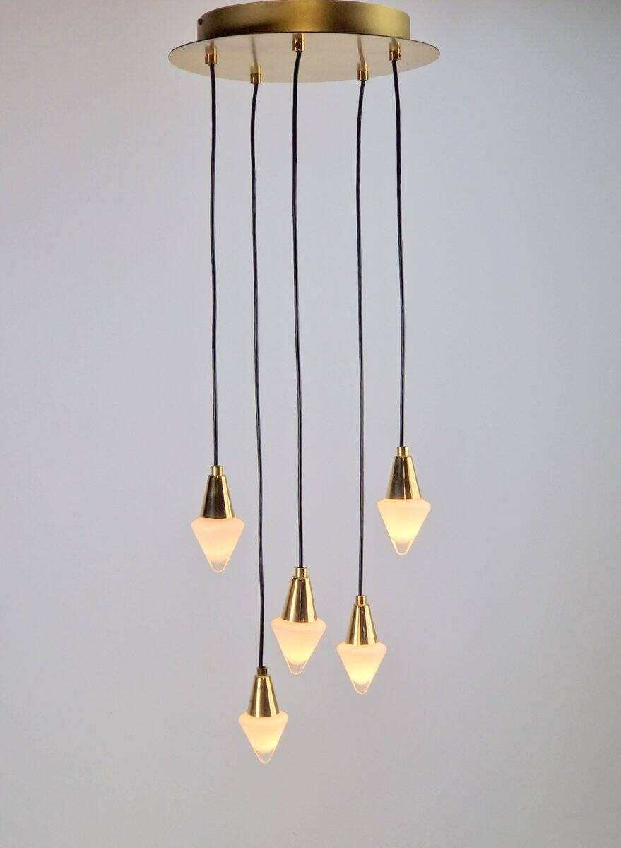 Glass and Brass Cascade Pendant Lamp by Schmidt Leuchten, 1970s