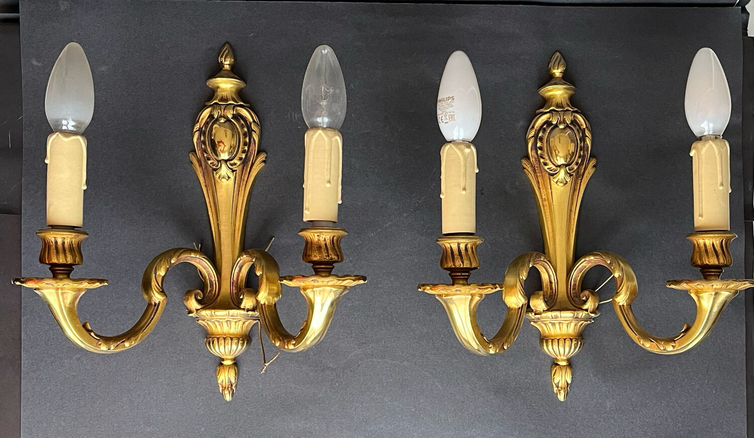 Pair of gilded bronze sconces