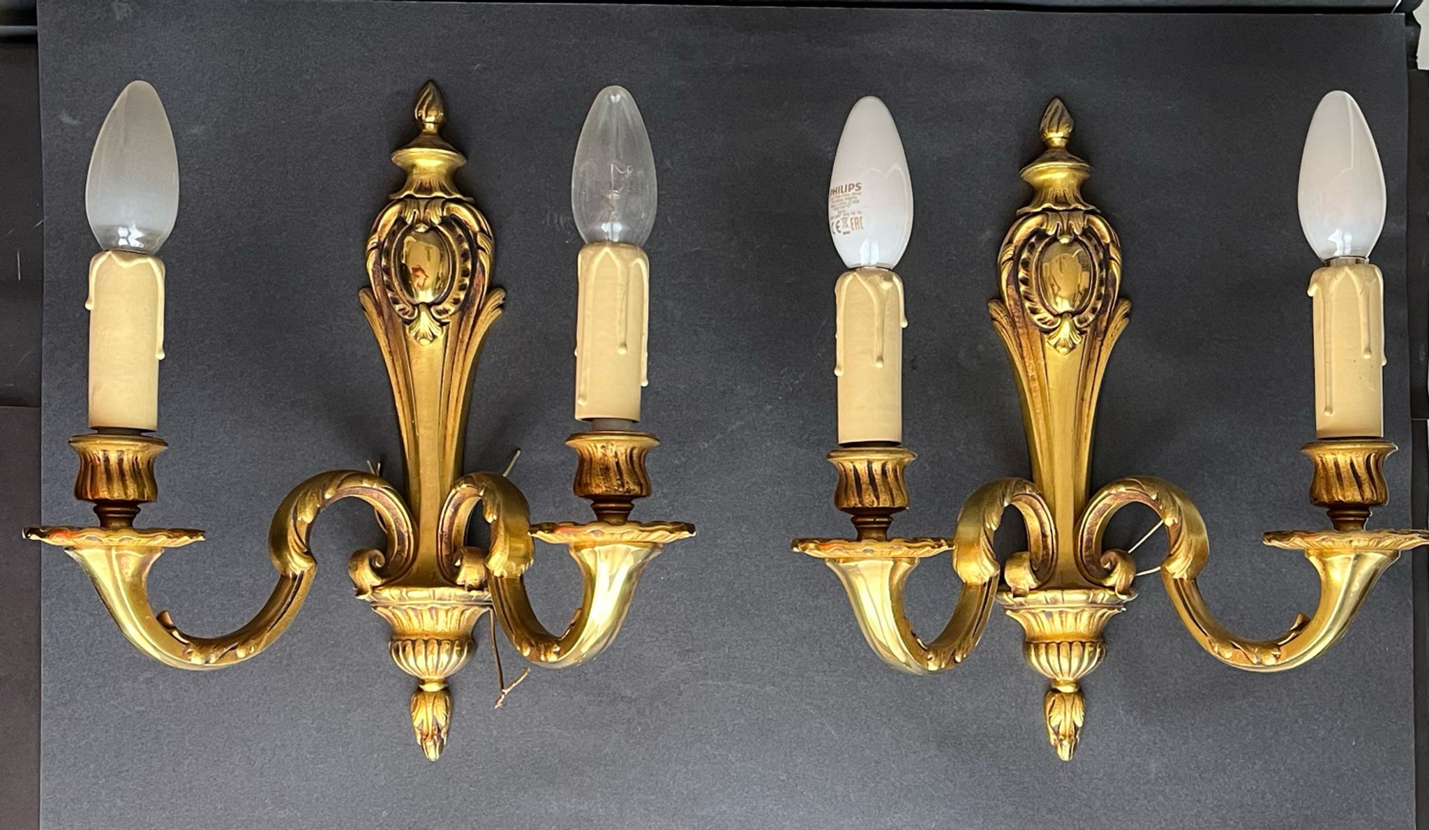 Pair of gilded bronze sconces