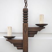 Wooden pendant light, vintage pendant light, 2-light wooden hanging lamp, Gothic