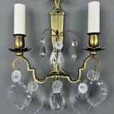 Pair of brass and crystal wall lights, 20th Century