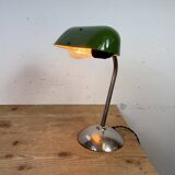 Lampe de table de banquier vintage en émail vert, années 1950