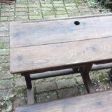 Double schoolboy desk with solid oak bench at the end of 19th