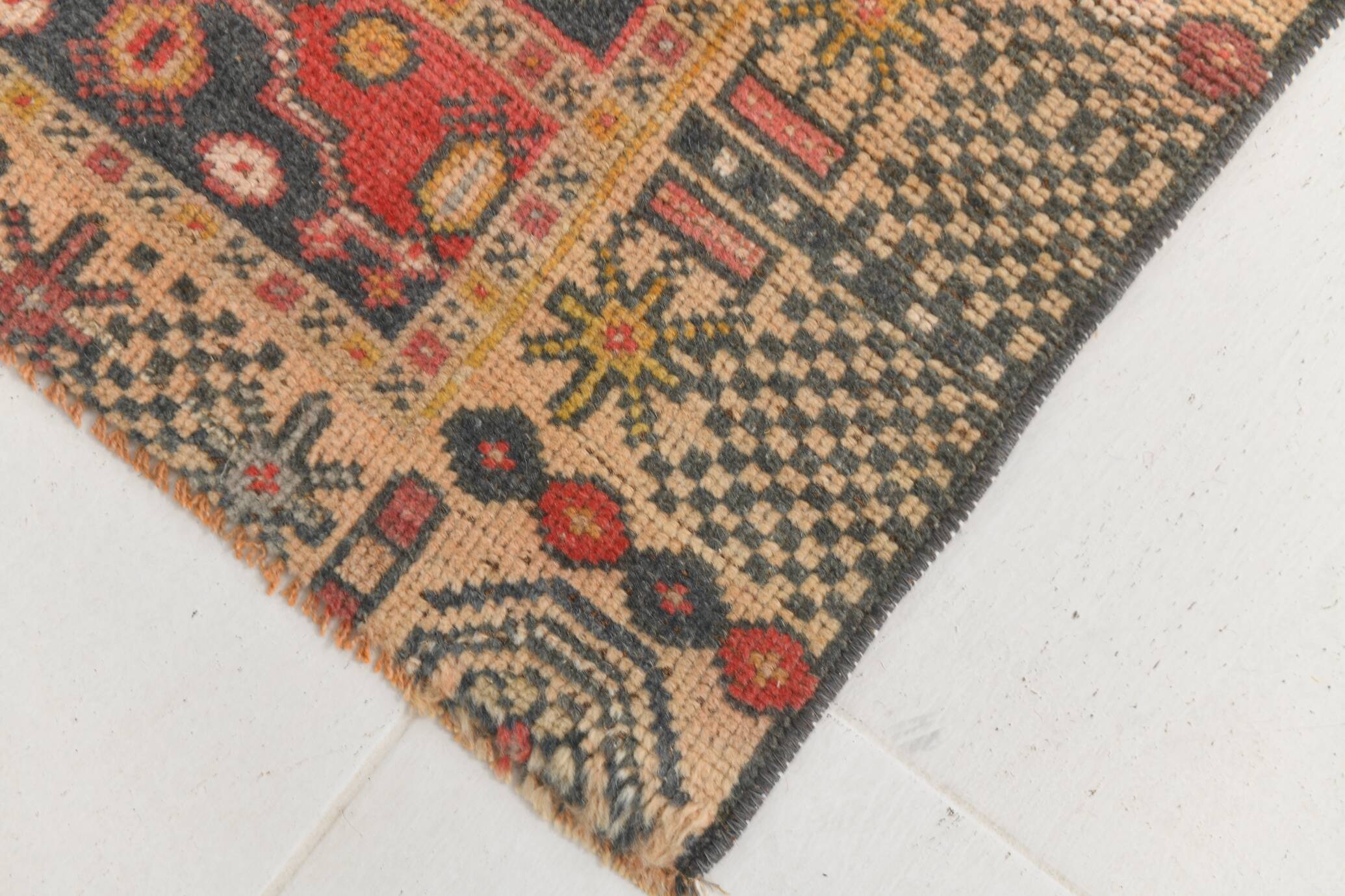 4x7 Geometric Oriental Red Vintage Persian Rug,  136x224Cm