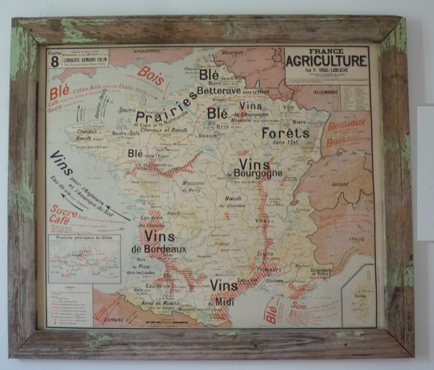 School agriculture map and wines of France-framed