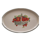 Retro oval serving dish with basket of cherries decor