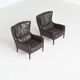 Pair of Durlet lounge chairs in brown leather Belgium 1960