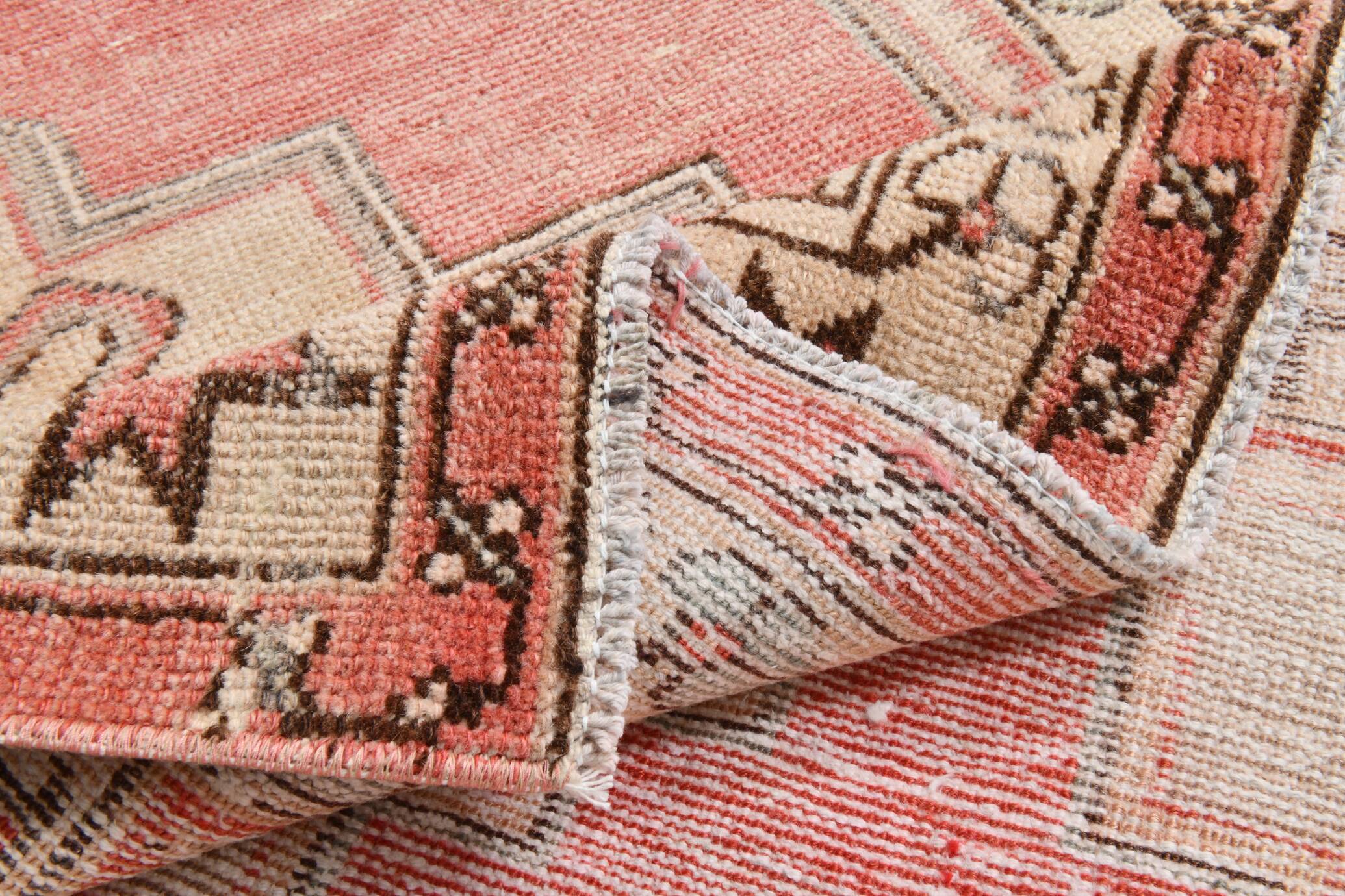4x8 Red Cream Handmade Oriental Vintage Rug, 117x230Cm