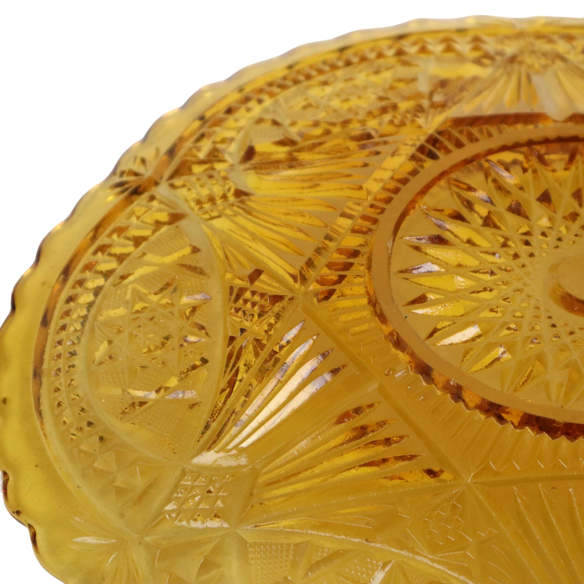 Vintage Art Deco Flat Fruit Bowl Amber Pressed Glass Fait en Belgique