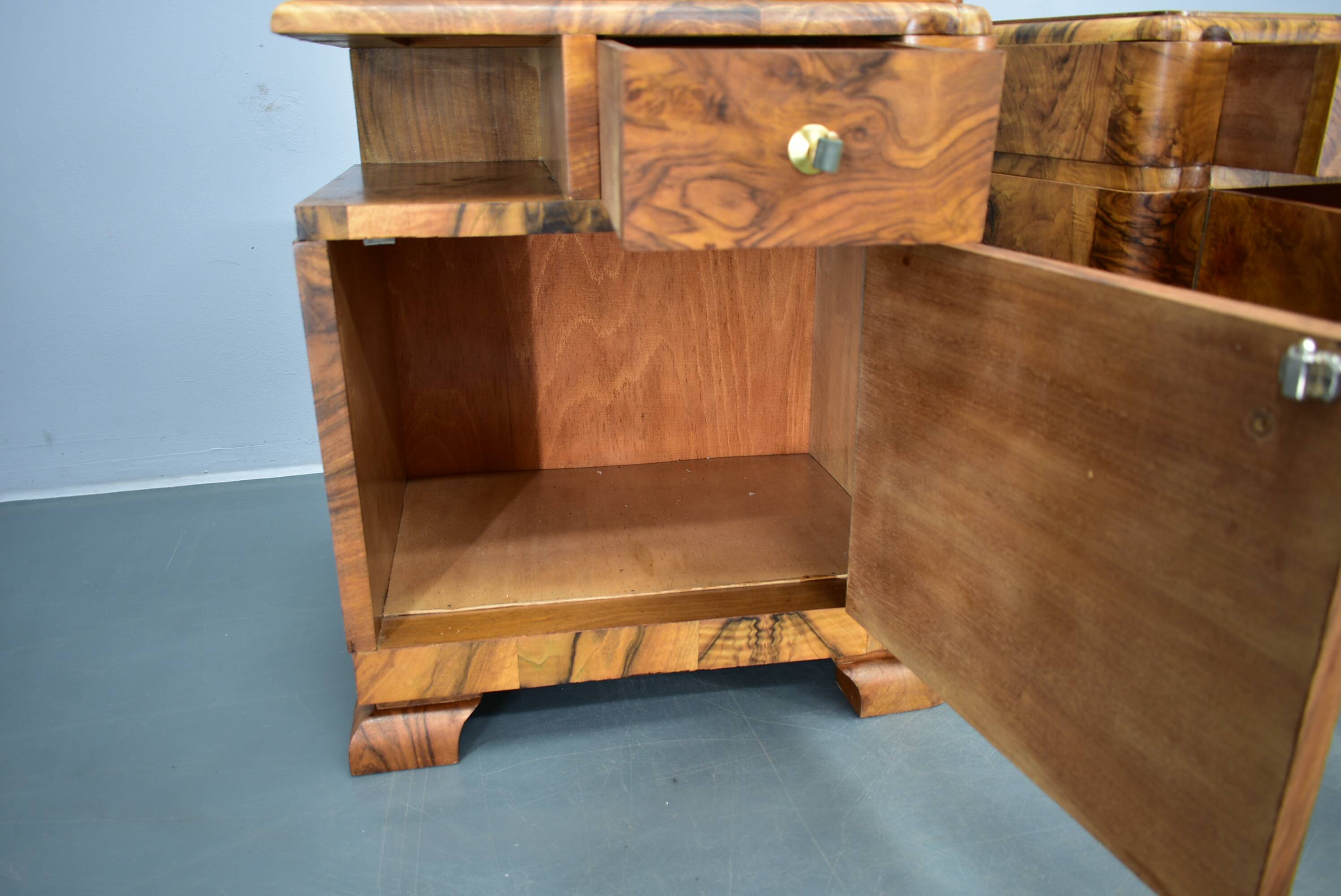 1935s pair of rare art deco bedside tables, Czechoslovakia