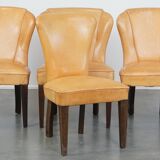 Set of 4 comfortable honey-colored goat leather dining chairs