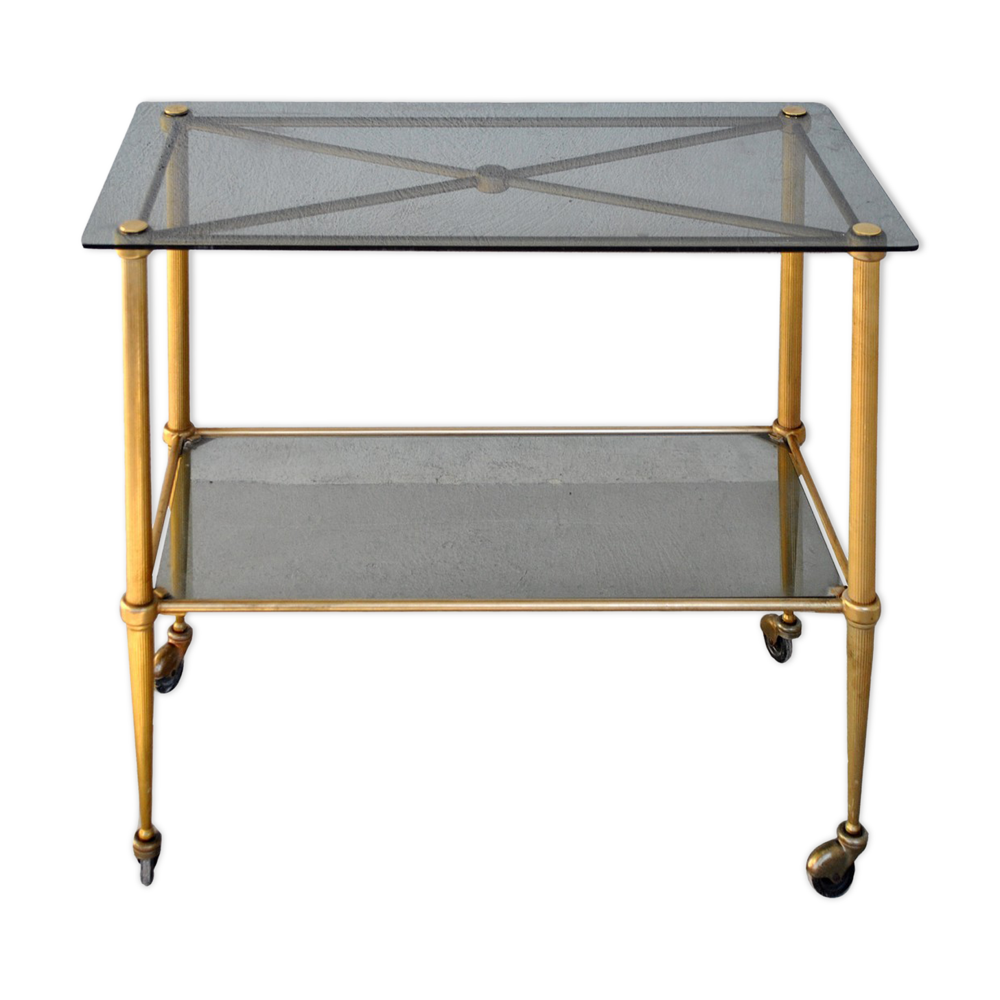 Serving style 1940 on gilded bronze smoked glass top