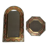 Set of two Moroccan brass mirrors in the shape of arches and octagonal