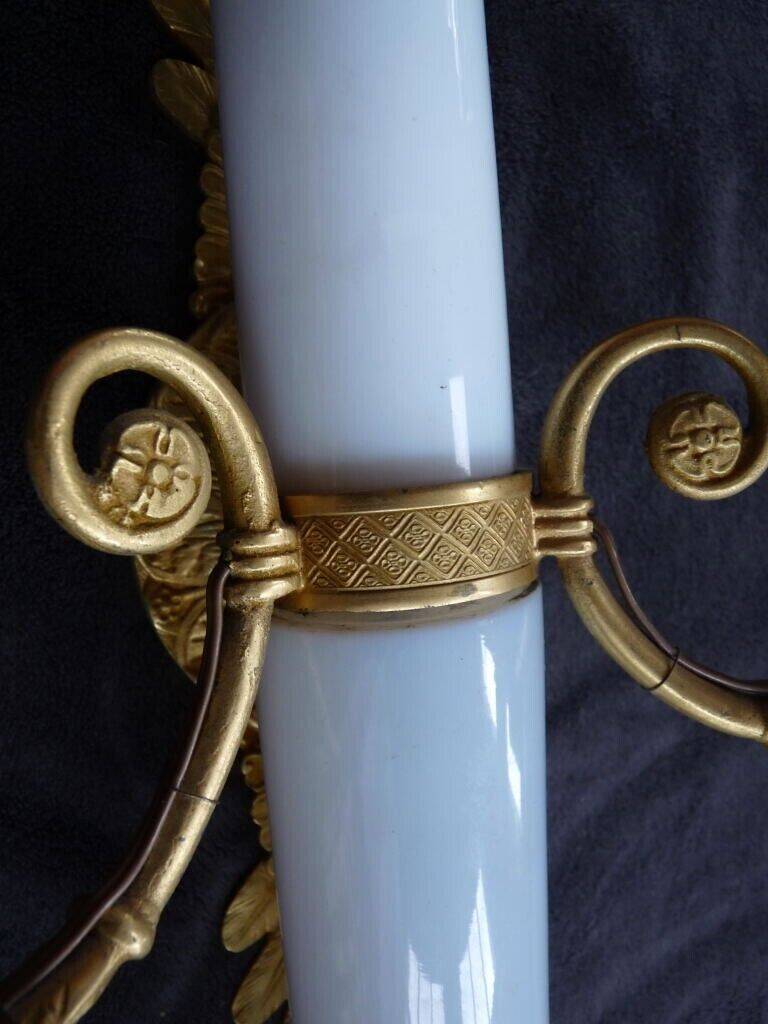 2 gilt bronze empire restoration porcelain wall lights sconces