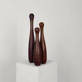 Trio of large decorative skittles in solid wood, Scandinavian design, 1970