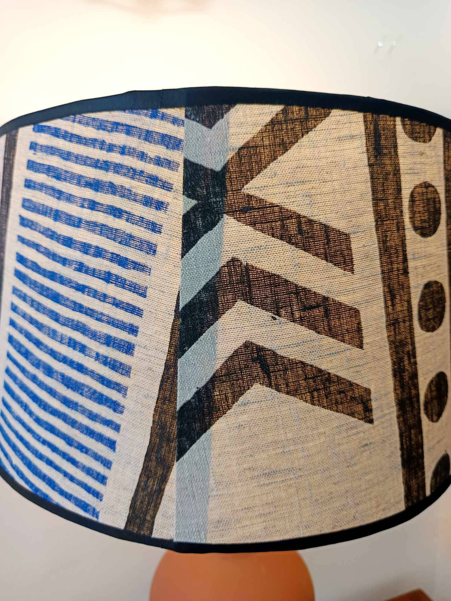 Large terracotta lamp and vintage tribal lampshade