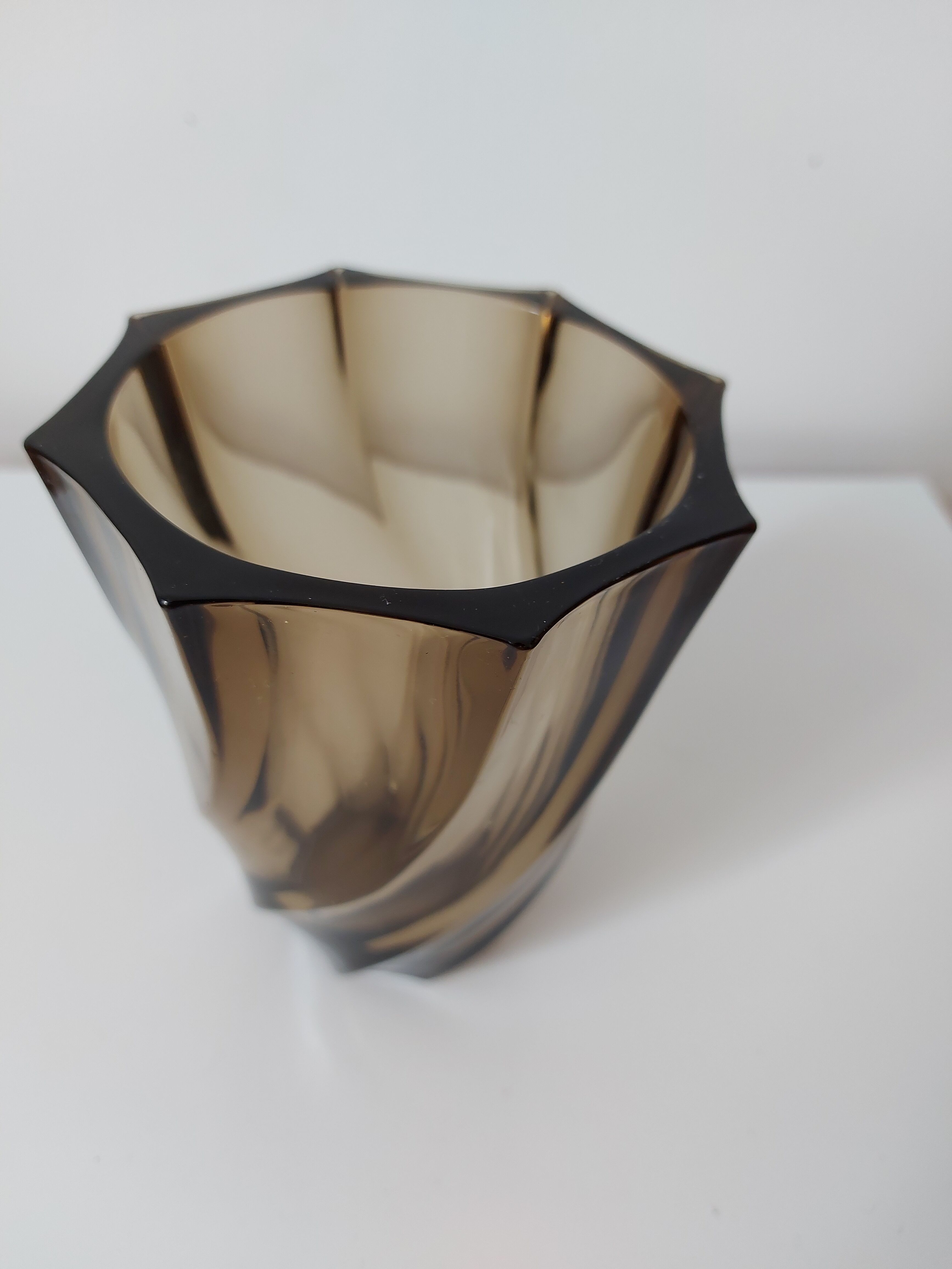 Twisted smoked glass vase