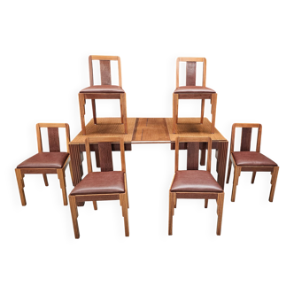 Lot of table and 6 Art Deco chairs from Saddier & fils