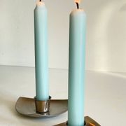 Vintage brushed metal geometric candle holders