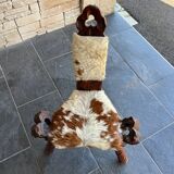 Vintage brutalist tripod chair in wood and leather