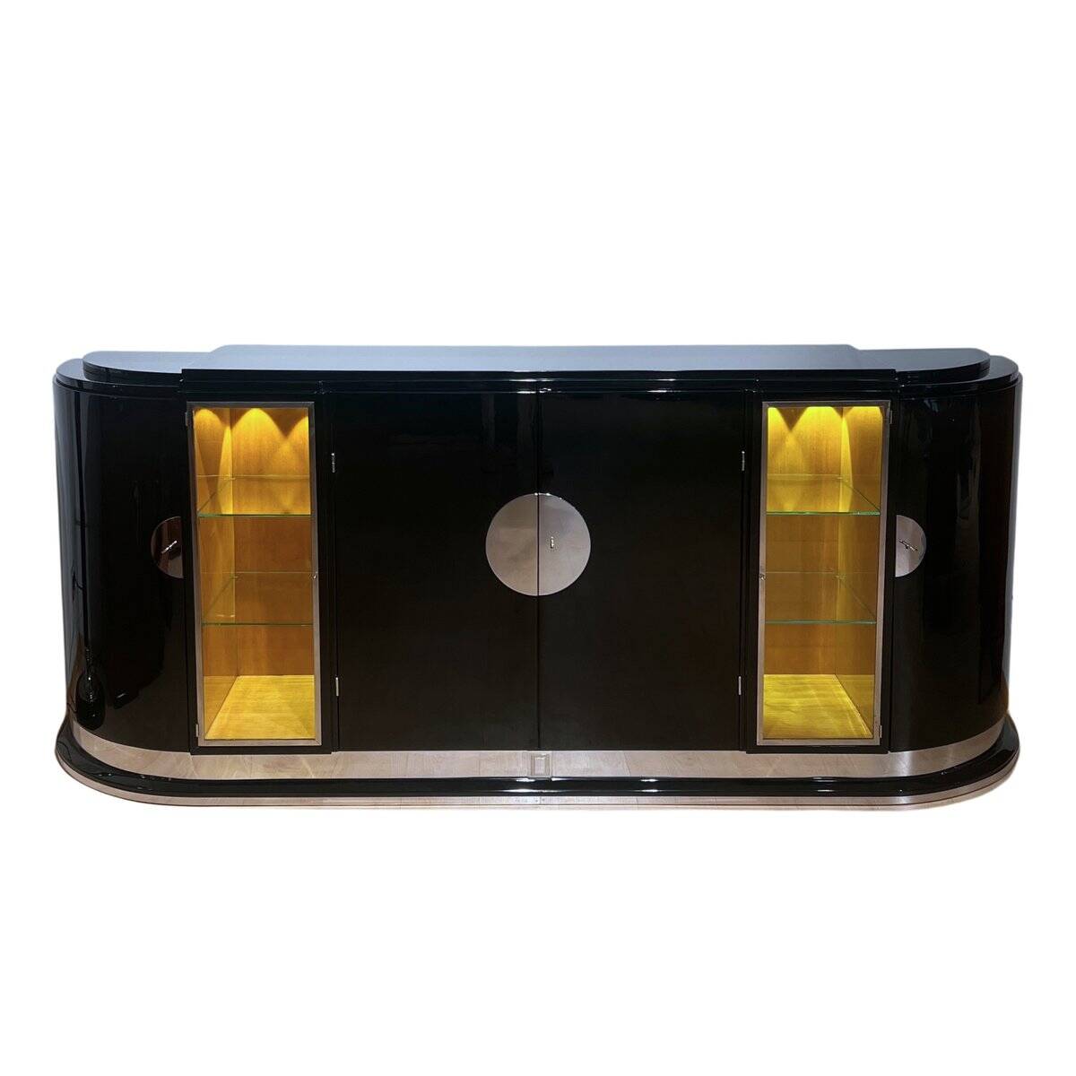 Large Art Deco Sideboard in Black Lacquer & Maple, France, 1930
