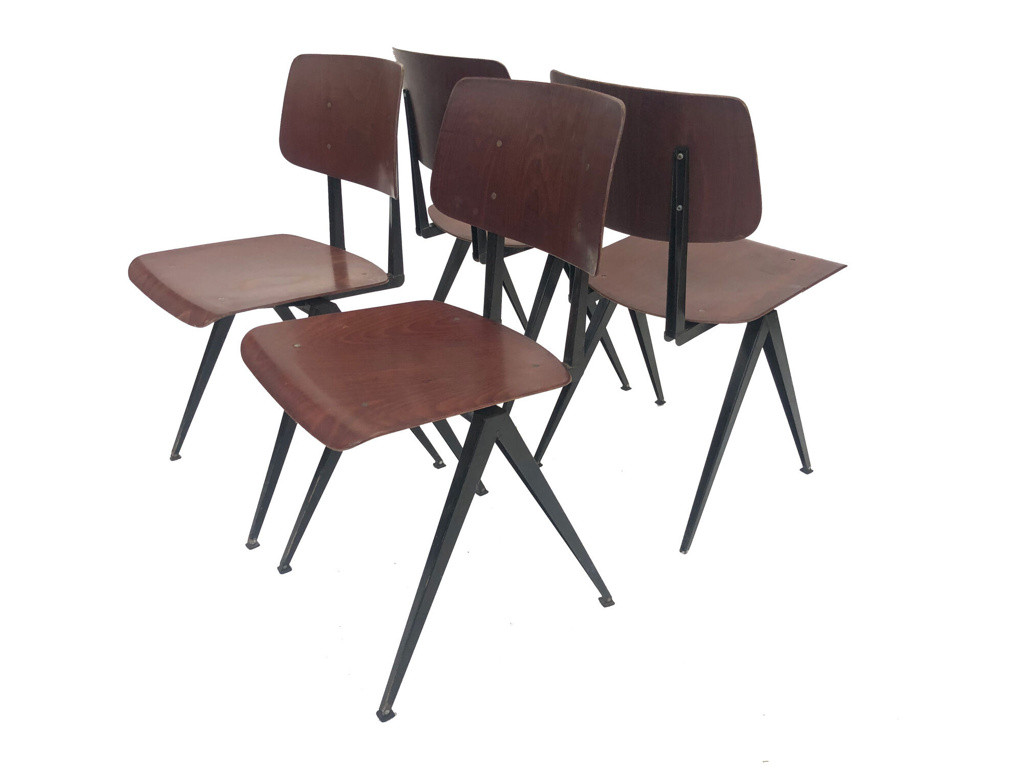 Lot of 4 vintage school chairs Galvanitas S16 Netherlands