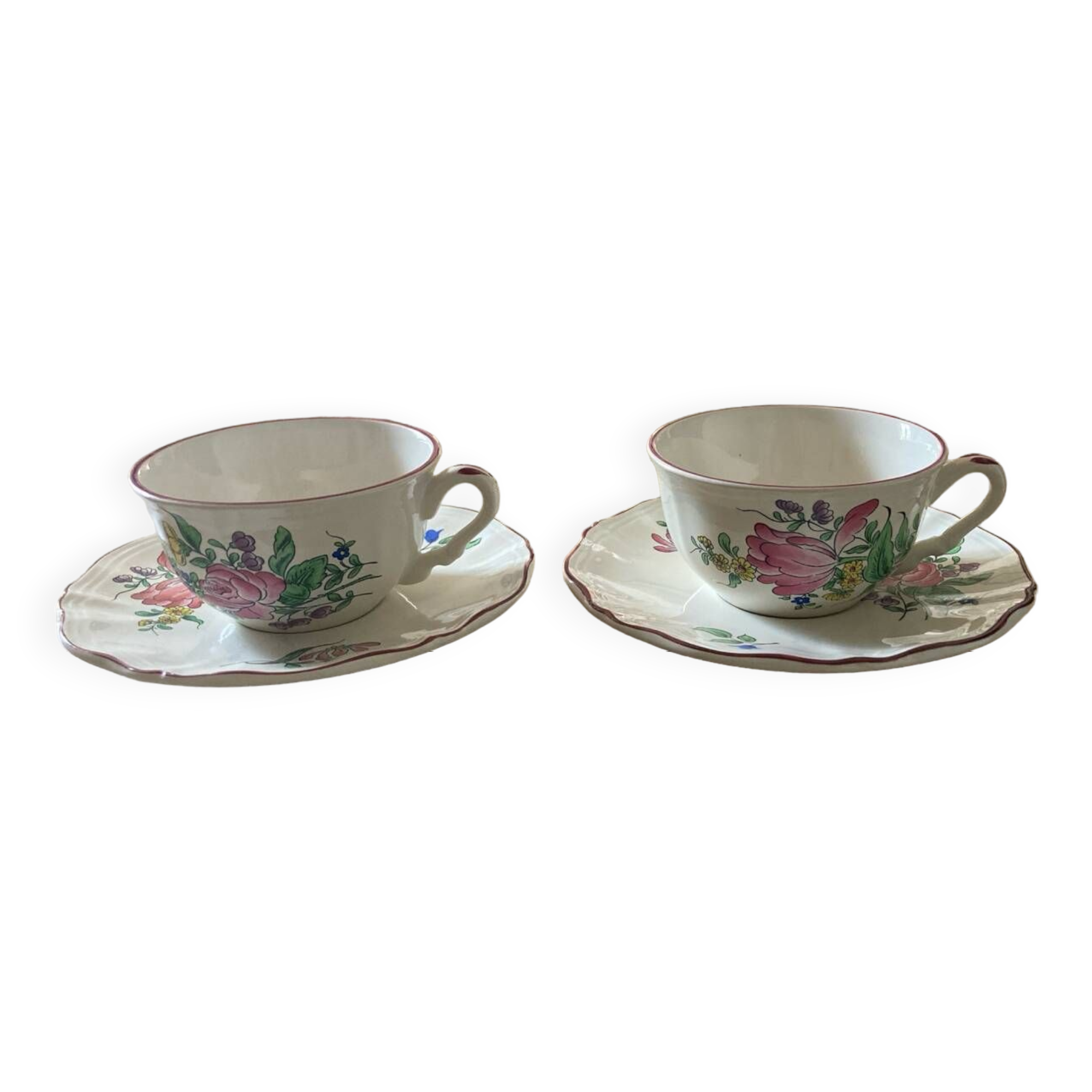 Two luneville cups with saucer