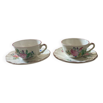 Two luneville cups with saucer